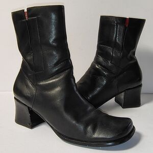 Enzo Angiolini Women's Leather Mid-Calf Block Heel Square Toe Zip-up Boots Black